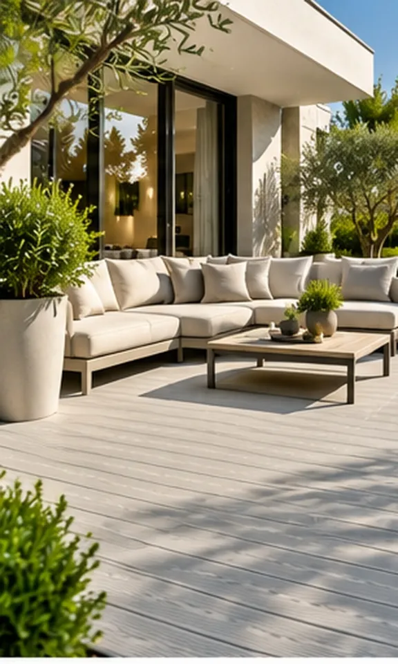 Светлосив WPC декинг на тераса с кът за отдих